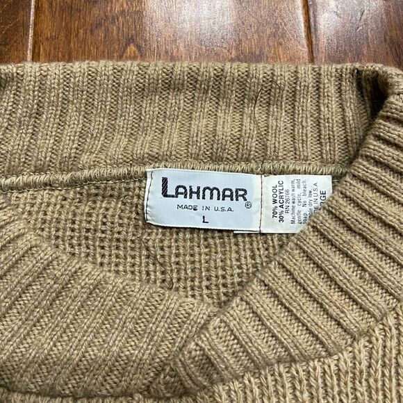 Lahmar Vintage 70s Pullover Navy Tan Wool Blend Sweater Men's Size Large - Picture 5 of 7